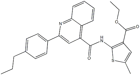 ethyl 5-methyl-2-({[2-(4-propylphenyl)-4-quinolinyl]carbonyl}amino)-3-thiophenecarboxylate Struktur