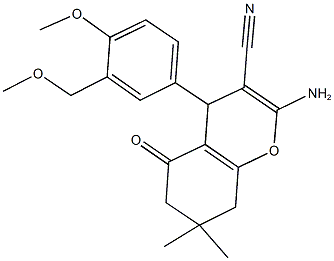 2-amino-4-[4-methoxy-3-(methoxymethyl)phenyl]-7,7-dimethyl-5-oxo-5,6,7,8-tetrahydro-4H-chromene-3-carbonitrile Struktur