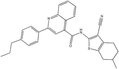 N-(3-cyano-6-methyl-4,5,6,7-tetrahydro-1-benzothien-2-yl)-2-(4-propylphenyl)-4-quinolinecarboxamide Struktur