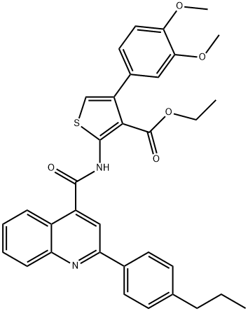 ethyl 4-(3,4-dimethoxyphenyl)-2-({[2-(4-propylphenyl)-4-quinolinyl]carbonyl}amino)-3-thiophenecarboxylate Struktur