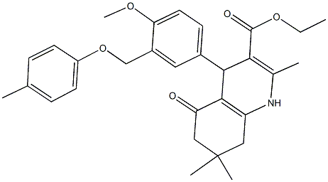 ethyl 4-{4-methoxy-3-[(4-methylphenoxy)methyl]phenyl}-2,7,7-trimethyl-5-oxo-1,4,5,6,7,8-hexahydro-3-quinolinecarboxylate Struktur