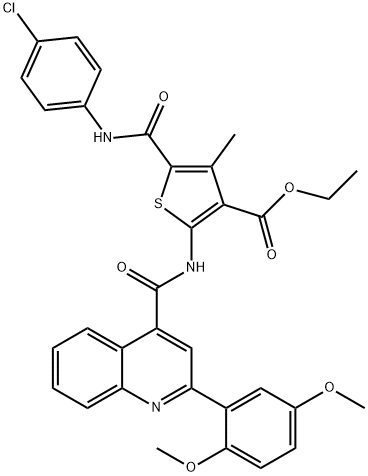 ethyl 5-[(4-chloroanilino)carbonyl]-2-({[2-(2,5-dimethoxyphenyl)-4-quinolinyl]carbonyl}amino)-4-methyl-3-thiophenecarboxylate Struktur