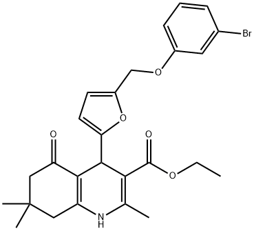 ethyl 4-{5-[(3-bromophenoxy)methyl]-2-furyl}-2,7,7-trimethyl-5-oxo-1,4,5,6,7,8-hexahydro-3-quinolinecarboxylate Struktur