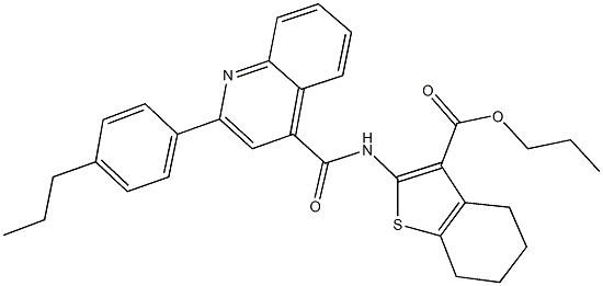 propyl 2-({[2-(4-propylphenyl)-4-quinolinyl]carbonyl}amino)-4,5,6,7-tetrahydro-1-benzothiophene-3-carboxylate Struktur