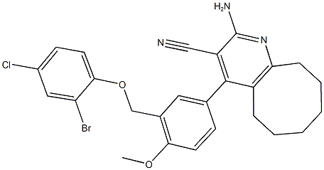 2-amino-4-{3-[(2-bromo-4-chlorophenoxy)methyl]-4-methoxyphenyl}-5,6,7,8,9,10-hexahydrocycloocta[b]pyridine-3-carbonitrile Struktur