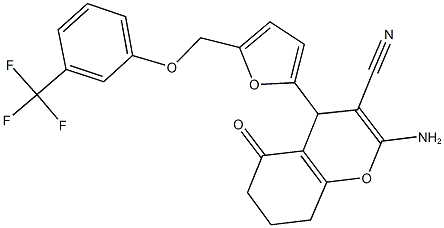 2-amino-5-oxo-4-(5-{[3-(trifluoromethyl)phenoxy]methyl}-2-furyl)-5,6,7,8-tetrahydro-4H-chromene-3-carbonitrile Struktur