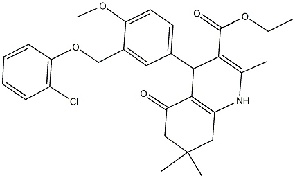 ethyl 4-{3-[(2-chlorophenoxy)methyl]-4-methoxyphenyl}-2,7,7-trimethyl-5-oxo-1,4,5,6,7,8-hexahydro-3-quinolinecarboxylate Struktur