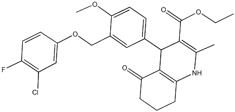 ethyl 4-{3-[(3-chloro-4-fluorophenoxy)methyl]-4-methoxyphenyl}-2-methyl-5-oxo-1,4,5,6,7,8-hexahydro-3-quinolinecarboxylate Struktur