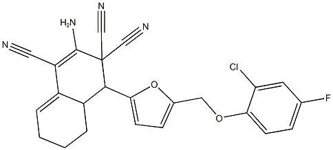 2-amino-4-{5-[(2-chloro-4-fluorophenoxy)methyl]-2-furyl}-4a,5,6,7-tetrahydro-1,3,3(4H)-naphthalenetricarbonitrile Struktur