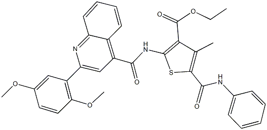 ethyl 5-(anilinocarbonyl)-2-({[2-(2,5-dimethoxyphenyl)-4-quinolinyl]carbonyl}amino)-4-methyl-3-thiophenecarboxylate Struktur