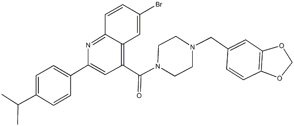 4-{[4-(1,3-benzodioxol-5-ylmethyl)-1-piperazinyl]carbonyl}-6-bromo-2-(4-isopropylphenyl)quinoline Struktur