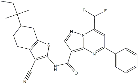 N-(3-cyano-6-tert-pentyl-4,5,6,7-tetrahydro-1-benzothien-2-yl)-7-(difluoromethyl)-5-phenylpyrazolo[1,5-a]pyrimidine-3-carboxamide Struktur