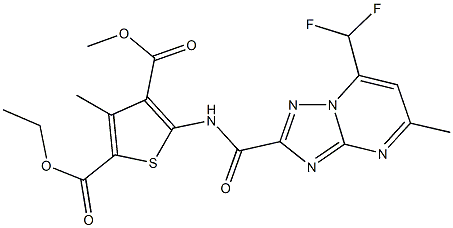 2-ethyl 4-methyl 5-({[7-(difluoromethyl)-5-methyl[1,2,4]triazolo[1,5-a]pyrimidin-2-yl]carbonyl}amino)-3-methyl-2,4-thiophenedicarboxylate Struktur