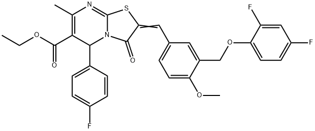 ethyl 2-{3-[(2,4-difluorophenoxy)methyl]-4-methoxybenzylidene}-5-(4-fluorophenyl)-7-methyl-3-oxo-2,3-dihydro-5H-[1,3]thiazolo[3,2-a]pyrimidine-6-carboxylate Struktur