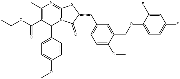 ethyl 2-{3-[(2,4-difluorophenoxy)methyl]-4-methoxybenzylidene}-5-(4-methoxyphenyl)-7-methyl-3-oxo-2,3-dihydro-5H-[1,3]thiazolo[3,2-a]pyrimidine-6-carboxylate Struktur