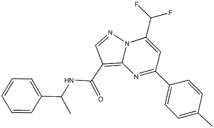 7-(difluoromethyl)-5-(4-methylphenyl)-N-(1-phenylethyl)pyrazolo[1,5-a]pyrimidine-3-carboxamide Struktur