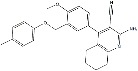 2-amino-4-{4-methoxy-3-[(4-methylphenoxy)methyl]phenyl}-5,6,7,8-tetrahydro-3-quinolinecarbonitrile Struktur