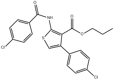 propyl 2-[(4-chlorobenzoyl)amino]-4-(4-chlorophenyl)-3-thiophenecarboxylate Struktur