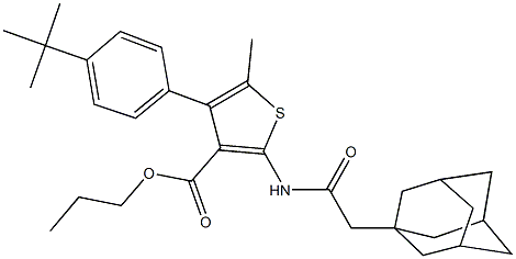 propyl 2-[(1-adamantylacetyl)amino]-4-(4-tert-butylphenyl)-5-methyl-3-thiophenecarboxylate Struktur