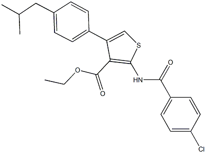 ethyl 2-[(4-chlorobenzoyl)amino]-4-(4-isobutylphenyl)-3-thiophenecarboxylate Struktur