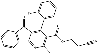 2-cyanoethyl 4-(2-fluorophenyl)-2-methyl-5-oxo-5H-indeno[1,2-b]pyridine-3-carboxylate Struktur