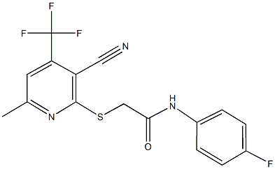 2-{[3-cyano-6-methyl-4-(trifluoromethyl)-2-pyridinyl]sulfanyl}-N-(4-fluorophenyl)acetamide Struktur