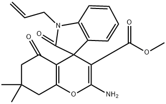 methyl 2-amino-7,7-dimethyl-1'-allyl-2',5-oxo-5,6,7,8-tetrahydro-spiro[4H-chromene-4,3'-(2'H)-indole]-3-carboxylate Struktur