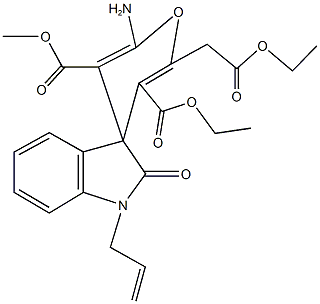 5-ethyl 3-methyl 1'-allyl-2-amino-1',3'-dihydro-6-(2-ethoxy-2-oxoethyl)-2'-oxospiro[4H-pyran-4,3'-(2'H)-indole]-3,5-dicarboxylate Struktur