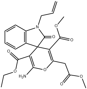 3-ethyl 5-methyl 1'-allyl-2-amino-1',3'-dihydro-6-(2-methoxy-2-oxoethyl)-2'-oxospiro[4H-pyran-4,3'-(2'H)-indole]-3,5-dicarboxylate Struktur