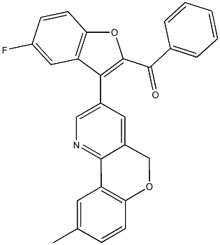 [5-fluoro-3-(9-methyl-5H-chromeno[4,3-b]pyridin-3-yl)-1-benzofuran-2-yl](phenyl)methanone Struktur