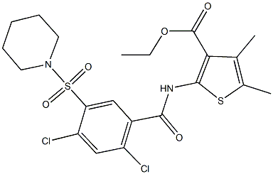 ethyl 2-{[2,4-dichloro-5-(1-piperidinylsulfonyl)benzoyl]amino}-4,5-dimethyl-3-thiophenecarboxylate Struktur