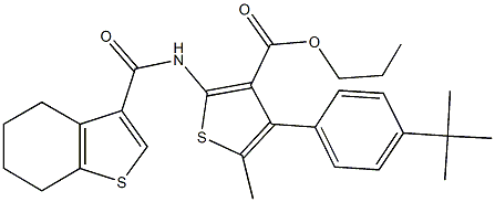 propyl 4-(4-tert-butylphenyl)-5-methyl-2-[(4,5,6,7-tetrahydro-1-benzothien-3-ylcarbonyl)amino]-3-thiophenecarboxylate Struktur