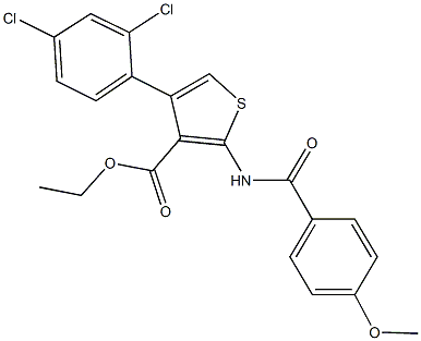 ethyl 4-(2,4-dichlorophenyl)-2-[(4-methoxybenzoyl)amino]-3-thiophenecarboxylate Struktur