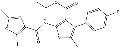 ethyl 2-[(2,5-dimethyl-3-furoyl)amino]-4-(4-fluorophenyl)-5-methyl-3-thiophenecarboxylate Struktur