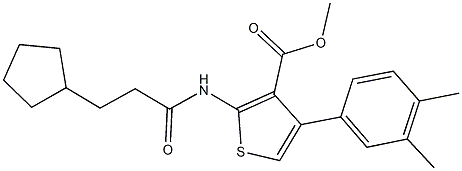 methyl 2-[(3-cyclopentylpropanoyl)amino]-4-(3,4-dimethylphenyl)-3-thiophenecarboxylate Struktur