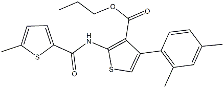 propyl 4-(2,4-dimethylphenyl)-2-{[(5-methyl-2-thienyl)carbonyl]amino}-3-thiophenecarboxylate Struktur