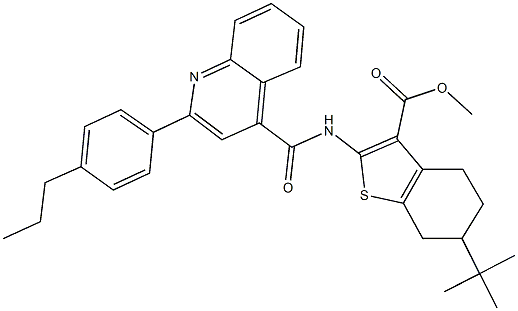 methyl 6-tert-butyl-2-({[2-(4-propylphenyl)-4-quinolinyl]carbonyl}amino)-4,5,6,7-tetrahydro-1-benzothiophene-3-carboxylate Struktur