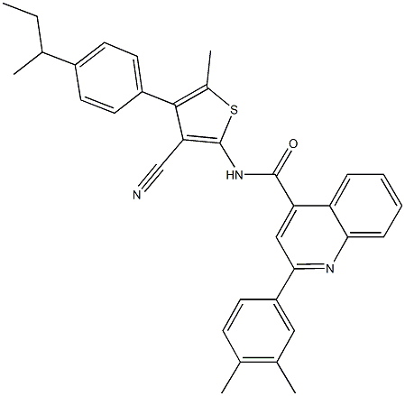 N-[4-(4-sec-butylphenyl)-3-cyano-5-methyl-2-thienyl]-2-(3,4-dimethylphenyl)-4-quinolinecarboxamide Struktur