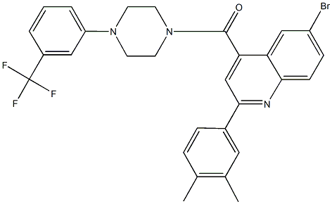 6-bromo-2-(3,4-dimethylphenyl)-4-({4-[3-(trifluoromethyl)phenyl]-1-piperazinyl}carbonyl)quinoline Struktur