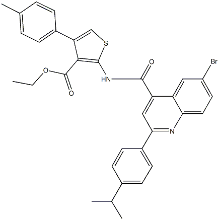 ethyl 2-({[6-bromo-2-(4-isopropylphenyl)-4-quinolinyl]carbonyl}amino)-4-(4-methylphenyl)-3-thiophenecarboxylate Struktur