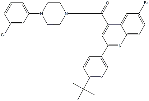 6-bromo-2-(4-tert-butylphenyl)-4-{[4-(3-chlorophenyl)-1-piperazinyl]carbonyl}quinoline Struktur