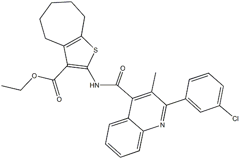 ethyl 2-({[2-(3-chlorophenyl)-3-methyl-4-quinolinyl]carbonyl}amino)-5,6,7,8-tetrahydro-4H-cyclohepta[b]thiophene-3-carboxylate Struktur