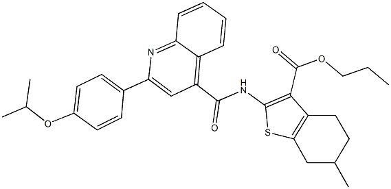 propyl 2-({[2-(4-isopropoxyphenyl)-4-quinolinyl]carbonyl}amino)-6-methyl-4,5,6,7-tetrahydro-1-benzothiophene-3-carboxylate Struktur