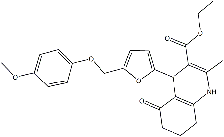 ethyl 4-{5-[(4-methoxyphenoxy)methyl]-2-furyl}-2-methyl-5-oxo-1,4,5,6,7,8-hexahydro-3-quinolinecarboxylate Struktur