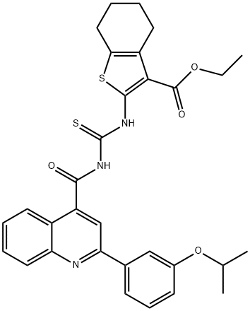 ethyl 2-{[({[2-(3-isopropoxyphenyl)-4-quinolinyl]carbonyl}amino)carbothioyl]amino}-4,5,6,7-tetrahydro-1-benzothiophene-3-carboxylate Struktur