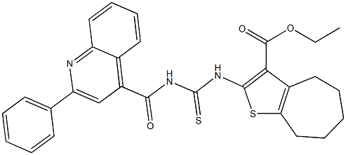 ethyl 2-[({[(2-phenyl-4-quinolinyl)carbonyl]amino}carbothioyl)amino]-5,6,7,8-tetrahydro-4H-cyclohepta[b]thiophene-3-carboxylate Struktur