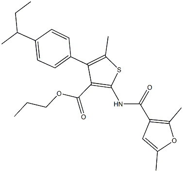 propyl 4-(4-sec-butylphenyl)-2-[(2,5-dimethyl-3-furoyl)amino]-5-methyl-3-thiophenecarboxylate Struktur