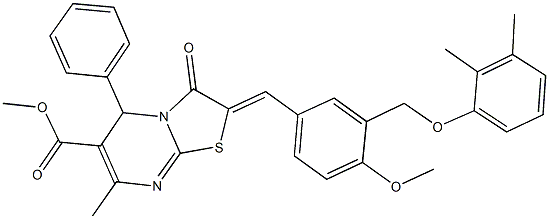 methyl 2-{3-[(2,3-dimethylphenoxy)methyl]-4-methoxybenzylidene}-7-methyl-3-oxo-5-phenyl-2,3-dihydro-5H-[1,3]thiazolo[3,2-a]pyrimidine-6-carboxylate Struktur