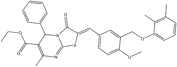 ethyl 2-{3-[(2,3-dimethylphenoxy)methyl]-4-methoxybenzylidene}-7-methyl-3-oxo-5-phenyl-2,3-dihydro-5H-[1,3]thiazolo[3,2-a]pyrimidine-6-carboxylate Struktur