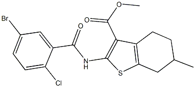 methyl 2-[(5-bromo-2-chlorobenzoyl)amino]-6-methyl-4,5,6,7-tetrahydro-1-benzothiophene-3-carboxylate Struktur